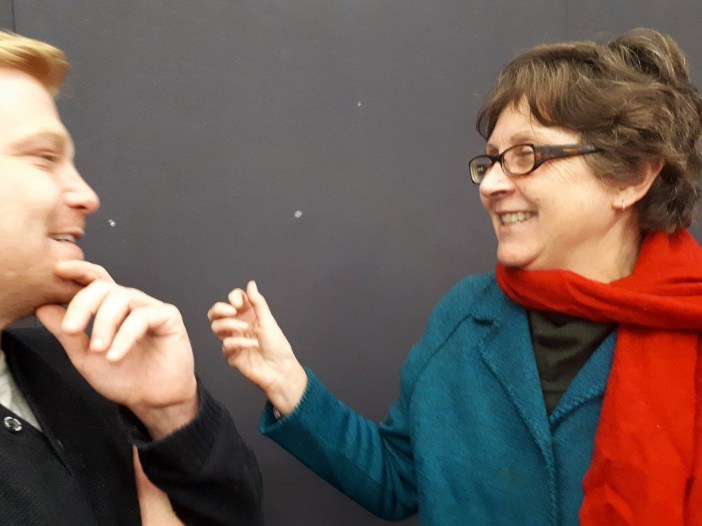 Christine Davey giving directorial advice to actor Jules Hart. (002)