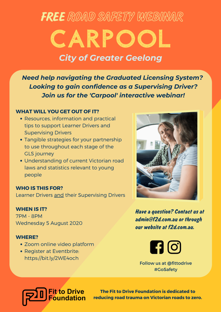 Carpool Road Safety Webinar - Geelong Flyer